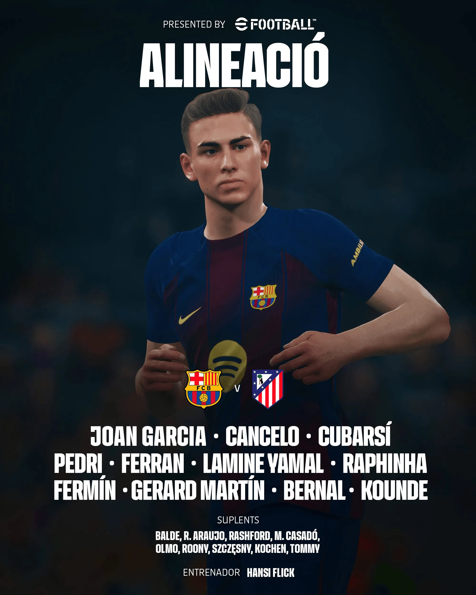 体育平台-巴萨vs马竞首发：亚马尔PK卢克曼，小蜘蛛、费兰登场